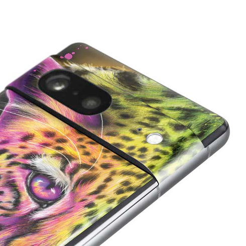 Neon Rainbow Cheetah with Rose by Sheena Pike Pixel Skins